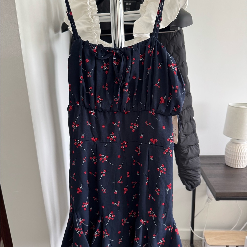 Floral Navy Dress with Ruffle Straps
